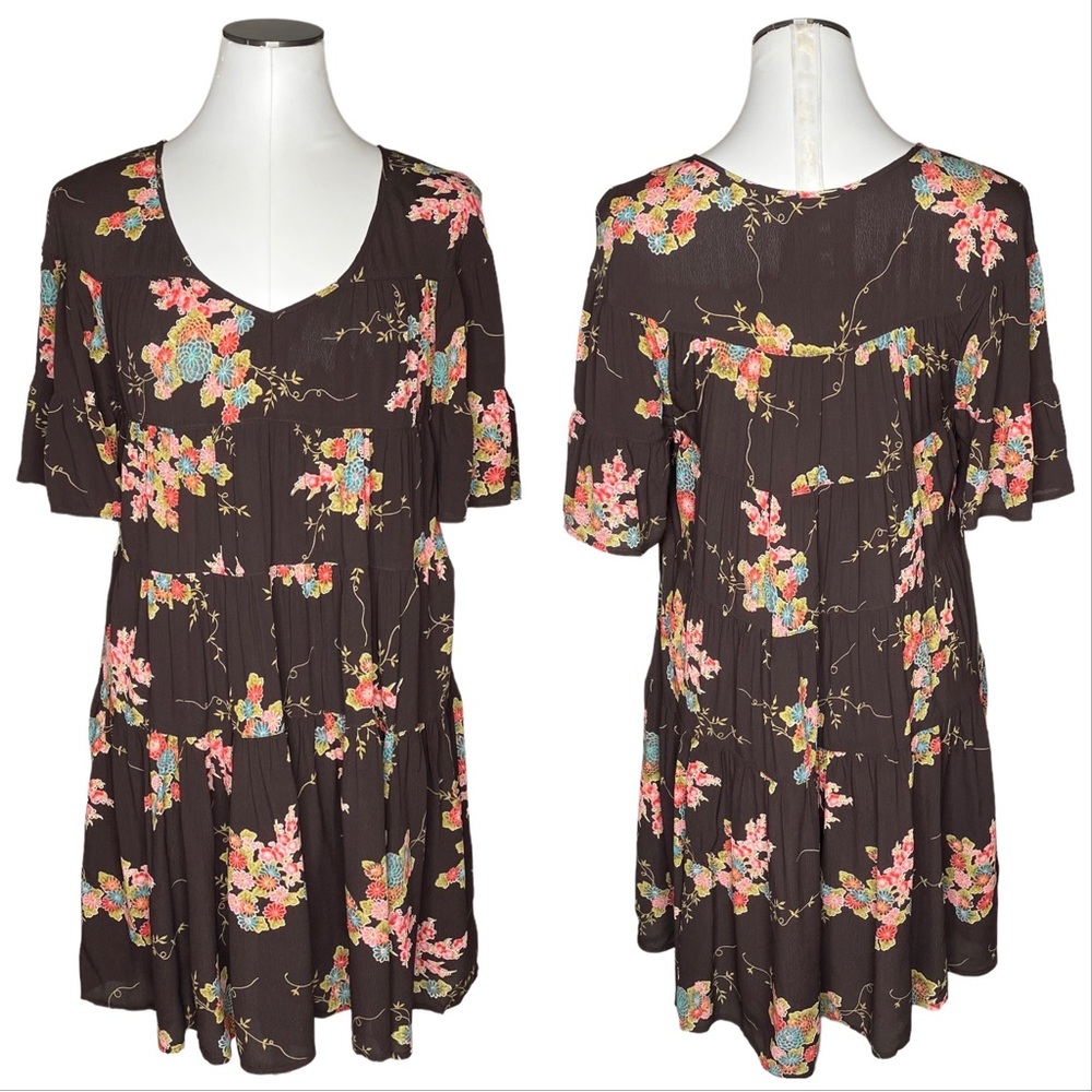 Uncle Frank Brown Floral Tiered Dress